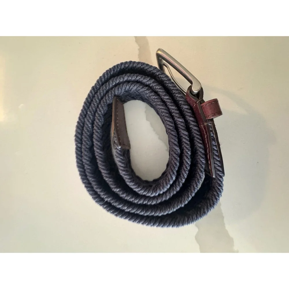 Cole Haan Mens Braided Cord Belt Navy‎ Blue Brown Leather Trim Size 40